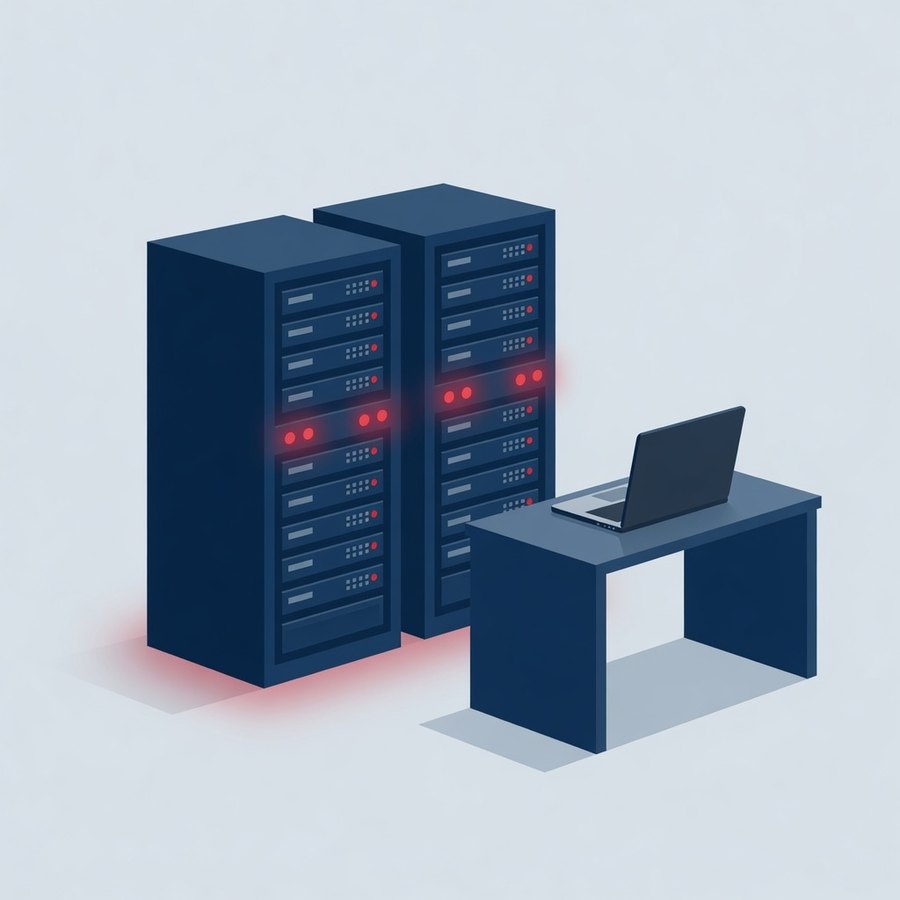 Server racks beside a desk