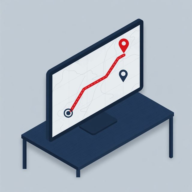 A map with a route to a site pin